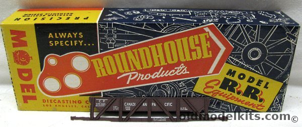 Roundhouse-Model Die Casting 1/87 37' Sand and Gravel Hopper Car Canadian Pacific - Metal HO Craftsman Kit with Sprung Metal Trucks, H302 plastic model kit